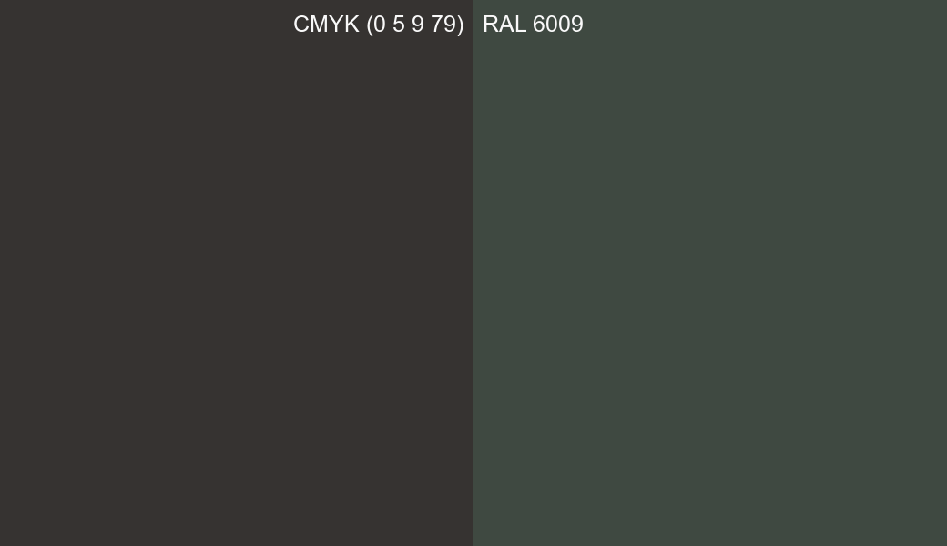 CMYK Color CMYK (0 5 9 79) vs RAL 6009 side by side comparison CMYK Color CMYK (0 5 9 79) vs RAL 6009 side by side comparison