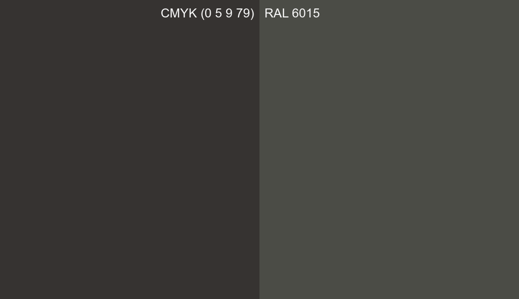 CMYK Color CMYK (0 5 9 79) vs RAL 6015 side by side comparison CMYK Color CMYK (0 5 9 79) vs RAL 6015 side by side comparison