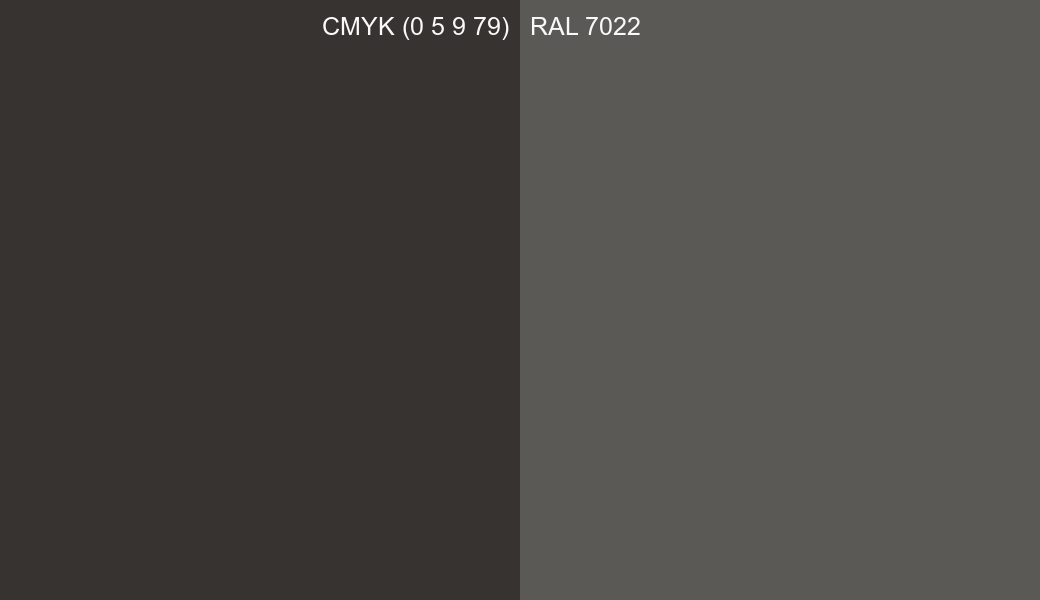 CMYK Color CMYK (0 5 9 79) vs RAL 7022 side by side comparison CMYK Color CMYK (0 5 9 79) vs RAL 7022 side by side comparison