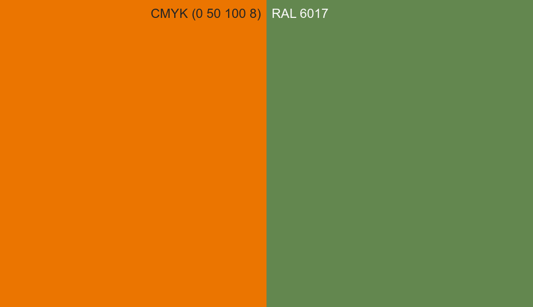 CMYK Color CMYK (0 50 100 8) vs RAL 6017 side by side comparison CMYK Color CMYK (0 50 100 8) vs RAL 6017 side by side comparison