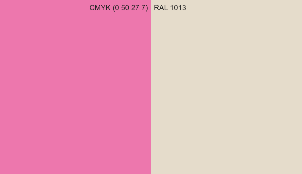 CMYK Color CMYK (0 50 27 7) vs RAL 1013 side by side comparison CMYK Color CMYK (0 50 27 7) vs RAL 1013 side by side comparison