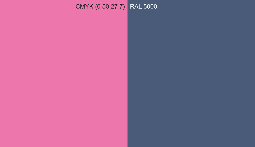 CMYK Color CMYK (0 50 27 7) vs RAL 5000 side by side comparison CMYK Color CMYK (0 50 27 7) vs RAL 5000 side by side comparison
