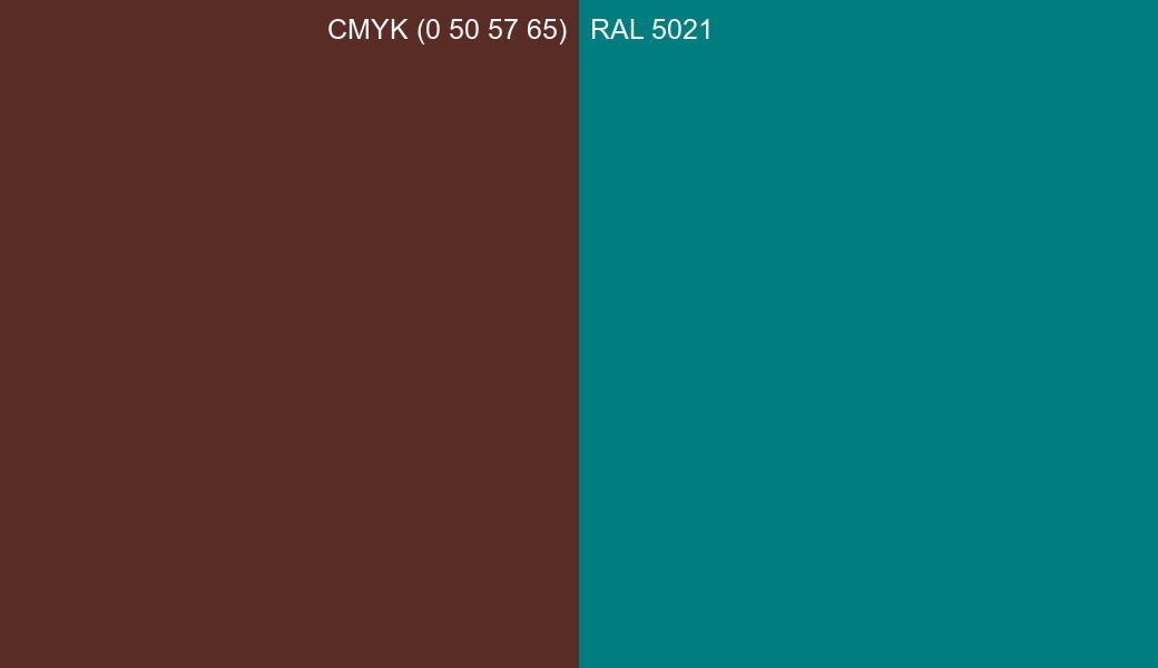 CMYK Color CMYK (0 50 57 65) vs RAL 5021 side by side comparison CMYK Color CMYK (0 50 57 65) vs RAL 5021 side by side comparison