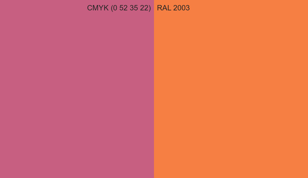 CMYK Color CMYK (0 52 35 22) vs RAL 2003 side by side comparison CMYK Color CMYK (0 52 35 22) vs RAL 2003 side by side comparison