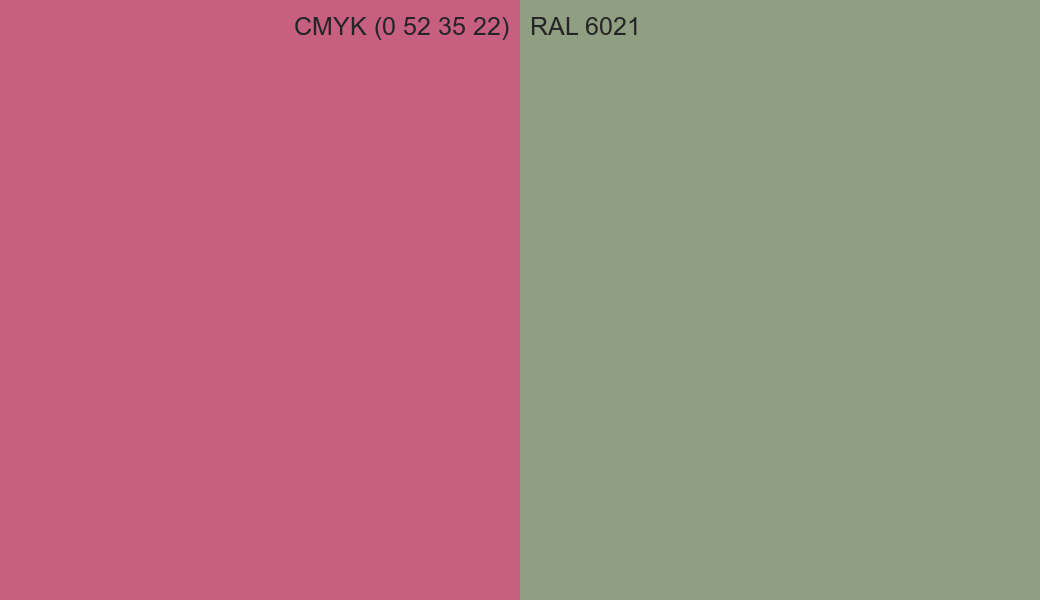 CMYK Color CMYK (0 52 35 22) vs RAL 6021 side by side comparison CMYK Color CMYK (0 52 35 22) vs RAL 6021 side by side comparison