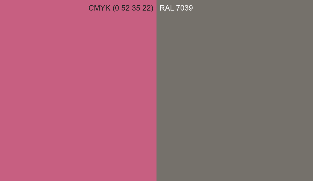 CMYK Color CMYK (0 52 35 22) vs RAL 7039 side by side comparison CMYK Color CMYK (0 52 35 22) vs RAL 7039 side by side comparison