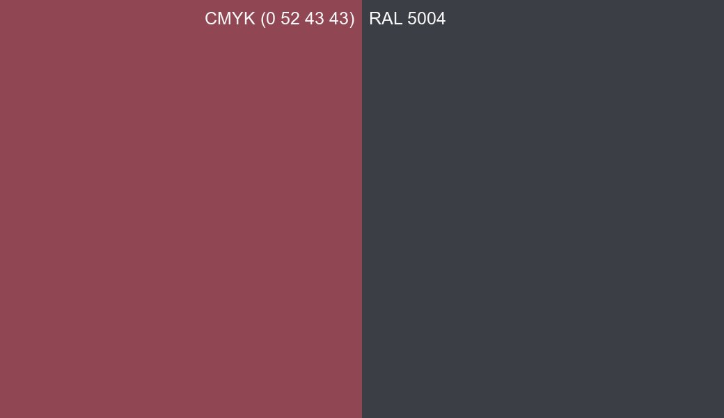CMYK Color CMYK (0 52 43 43) vs RAL 5004 side by side comparison CMYK Color CMYK (0 52 43 43) vs RAL 5004 side by side comparison