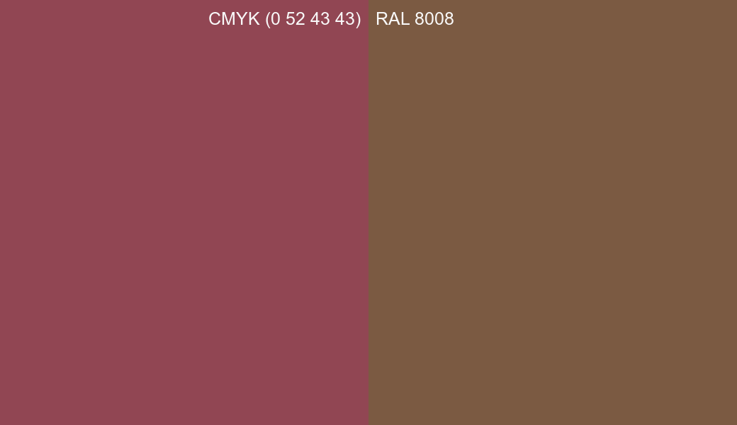 CMYK Color CMYK (0 52 43 43) vs RAL 8008 side by side comparison CMYK Color CMYK (0 52 43 43) vs RAL 8008 side by side comparison