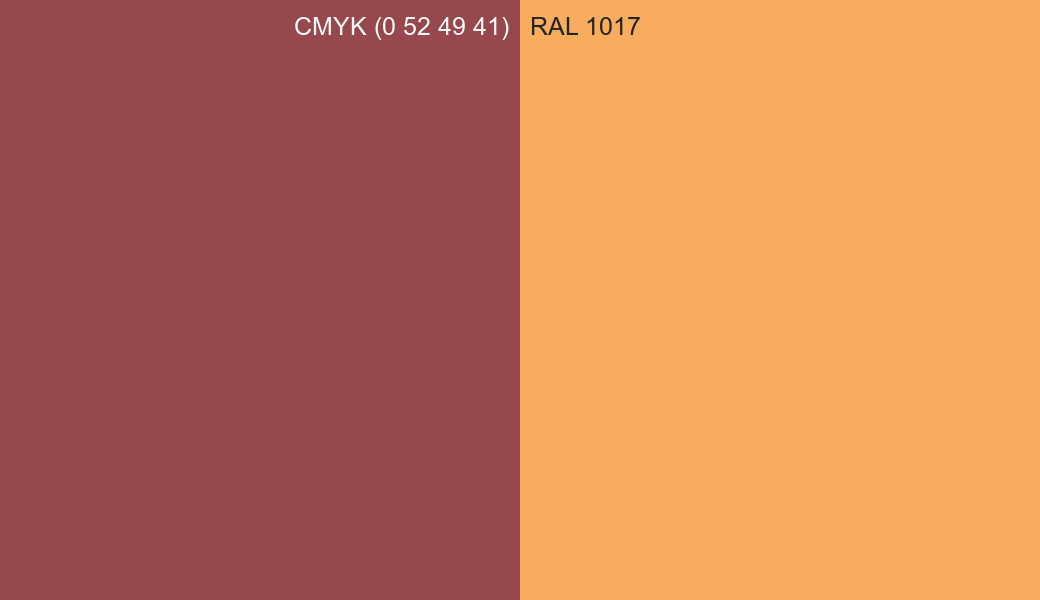 CMYK Color CMYK (0 52 49 41) vs RAL 1017 side by side comparison CMYK Color CMYK (0 52 49 41) vs RAL 1017 side by side comparison