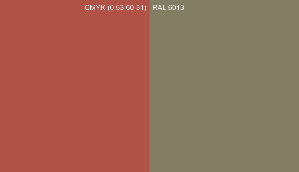 CMYK Color CMYK (0 53 60 31) vs RAL 6013 side by side comparison CMYK Color CMYK (0 53 60 31) vs RAL 6013 side by side comparison