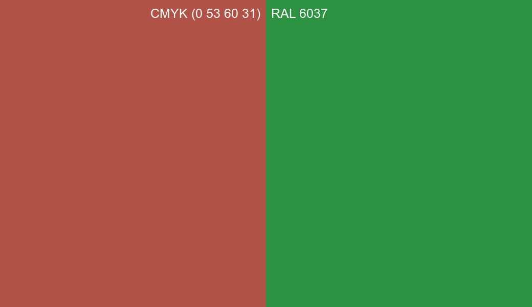 CMYK Color CMYK (0 53 60 31) vs RAL 6037 side by side comparison CMYK Color CMYK (0 53 60 31) vs RAL 6037 side by side comparison
