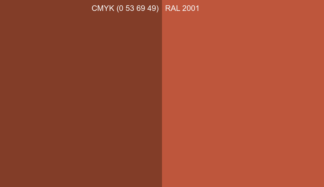 CMYK Color CMYK (0 53 69 49) vs RAL 2001 side by side comparison CMYK Color CMYK (0 53 69 49) vs RAL 2001 side by side comparison