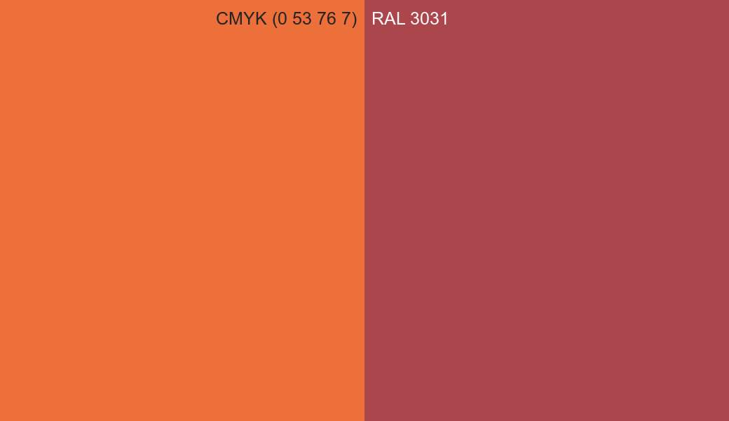 CMYK Color CMYK (0 53 76 7) vs RAL 3031 side by side comparison CMYK Color CMYK (0 53 76 7) vs RAL 3031 side by side comparison