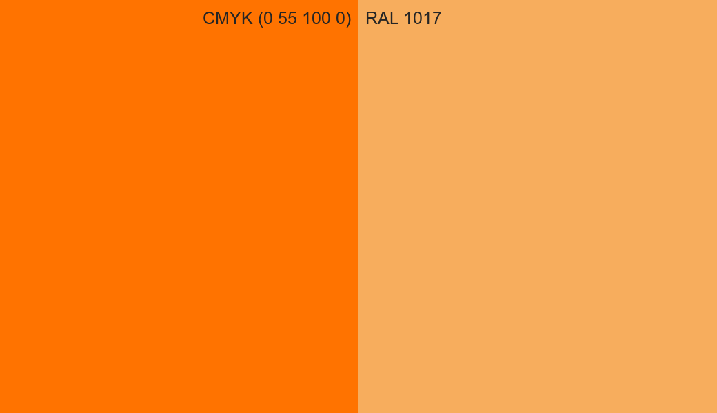 CMYK Color CMYK (0 55 100 0) vs RAL 1017 side by side comparison CMYK Color CMYK (0 55 100 0) vs RAL 1017 side by side comparison