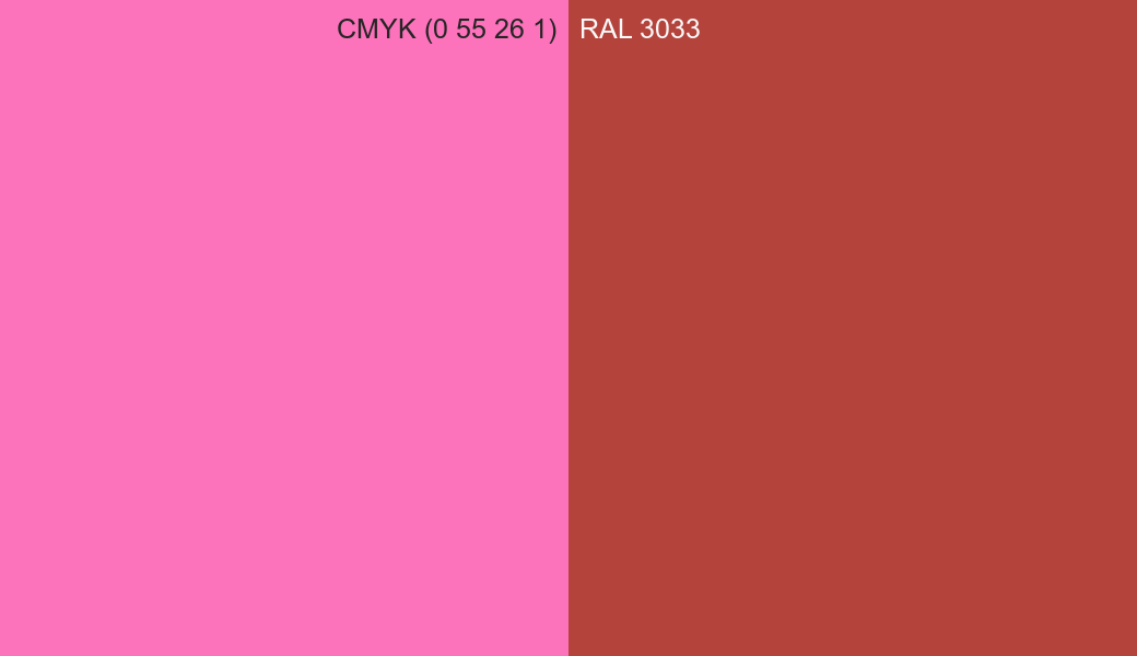 CMYK Color CMYK (0 55 26 1) vs RAL 3033 side by side comparison CMYK Color CMYK (0 55 26 1) vs RAL 3033 side by side comparison
