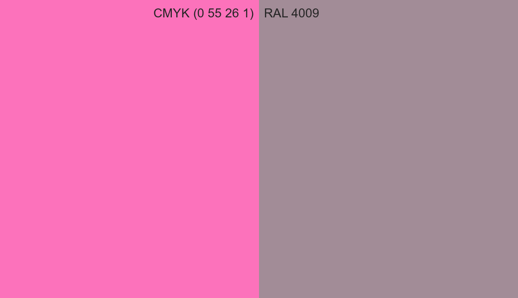 CMYK Color CMYK (0 55 26 1) vs RAL 4009 side by side comparison CMYK Color CMYK (0 55 26 1) vs RAL 4009 side by side comparison