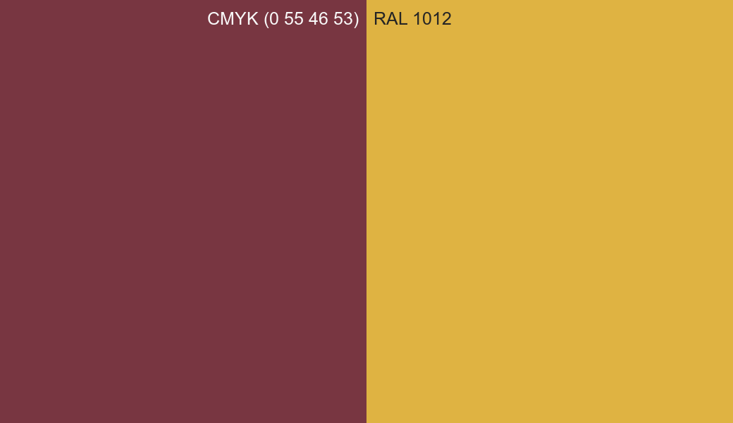 CMYK Color CMYK (0 55 46 53) vs RAL 1012 side by side comparison CMYK Color CMYK (0 55 46 53) vs RAL 1012 side by side comparison