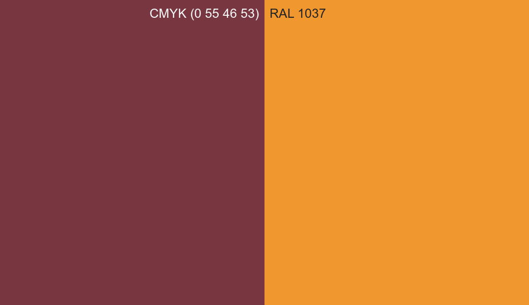 CMYK Color CMYK (0 55 46 53) vs RAL 1037 side by side comparison CMYK Color CMYK (0 55 46 53) vs RAL 1037 side by side comparison