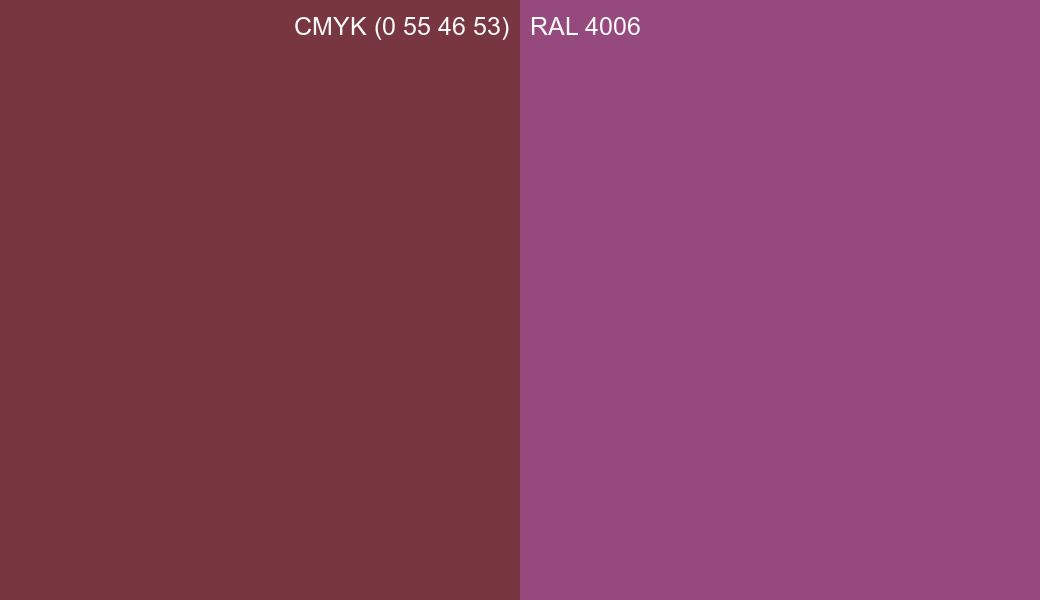 CMYK Color CMYK (0 55 46 53) vs RAL 4006 side by side comparison CMYK Color CMYK (0 55 46 53) vs RAL 4006 side by side comparison