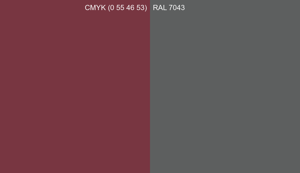 CMYK Color CMYK (0 55 46 53) vs RAL 7043 side by side comparison CMYK Color CMYK (0 55 46 53) vs RAL 7043 side by side comparison