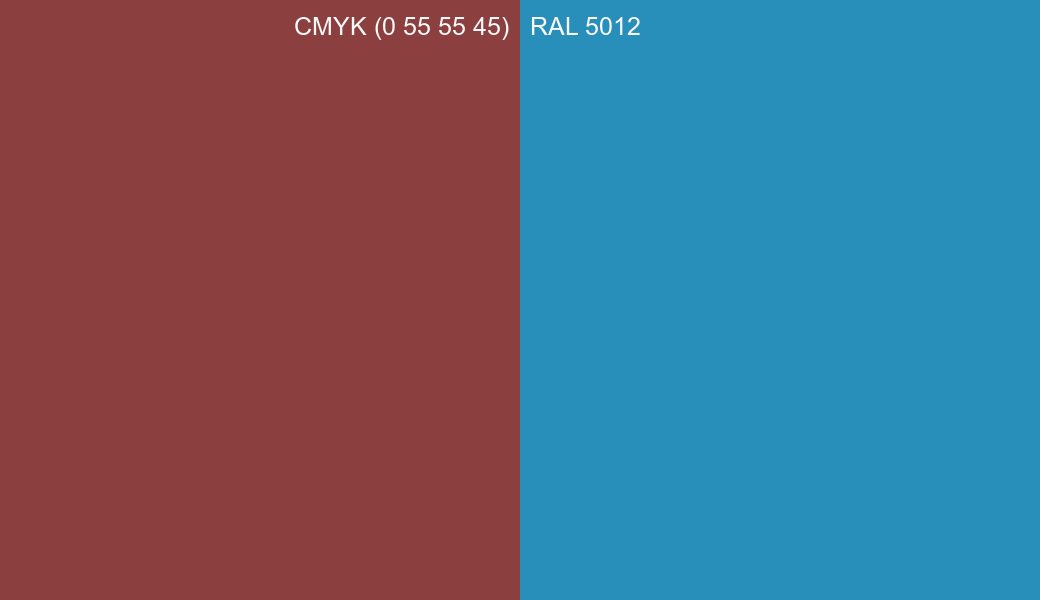 CMYK Color CMYK (0 55 55 45) vs RAL 5012 side by side comparison CMYK Color CMYK (0 55 55 45) vs RAL 5012 side by side comparison