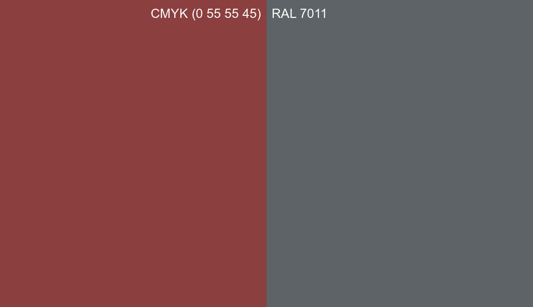 CMYK Color CMYK (0 55 55 45) vs RAL 7011 side by side comparison CMYK Color CMYK (0 55 55 45) vs RAL 7011 side by side comparison