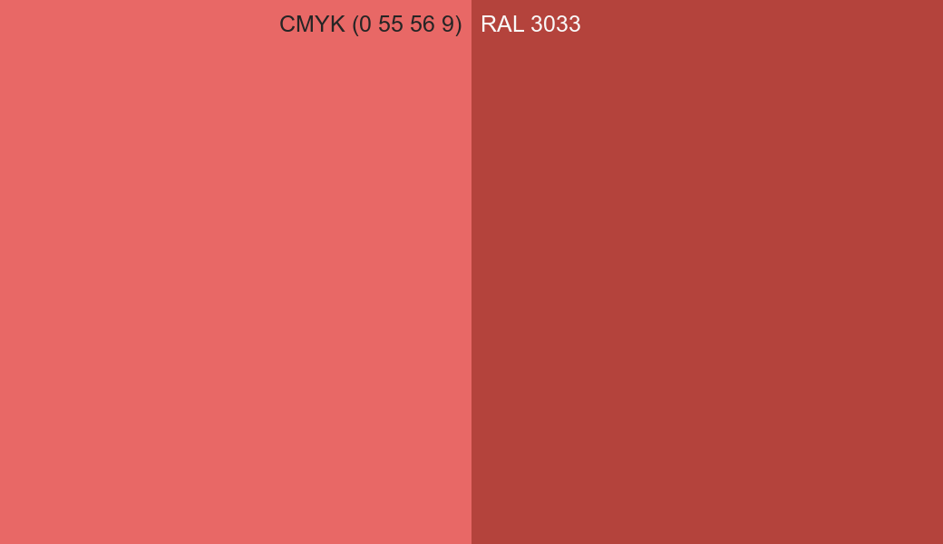 CMYK Color CMYK (0 55 56 9) vs RAL 3033 side by side comparison CMYK Color CMYK (0 55 56 9) vs RAL 3033 side by side comparison