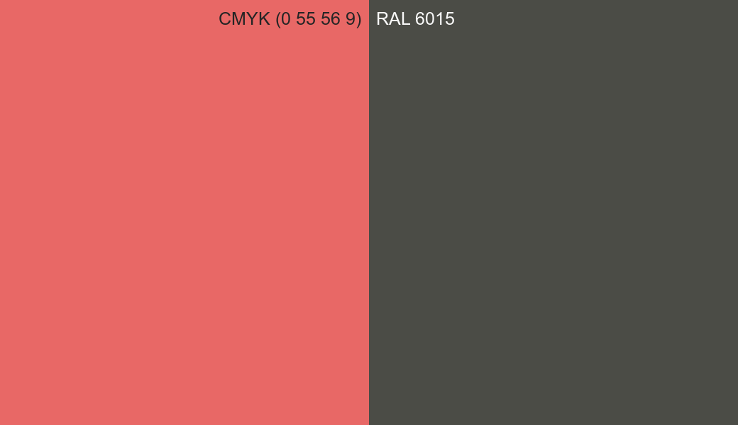 CMYK Color CMYK (0 55 56 9) vs RAL 6015 side by side comparison CMYK Color CMYK (0 55 56 9) vs RAL 6015 side by side comparison