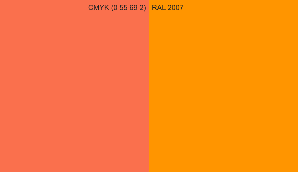 CMYK Color CMYK (0 55 69 2) vs RAL 2007 side by side comparison CMYK Color CMYK (0 55 69 2) vs RAL 2007 side by side comparison