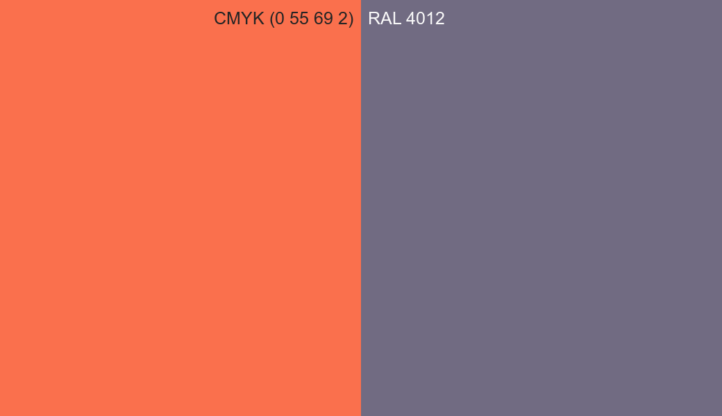 CMYK Color CMYK (0 55 69 2) vs RAL 4012 side by side comparison CMYK Color CMYK (0 55 69 2) vs RAL 4012 side by side comparison