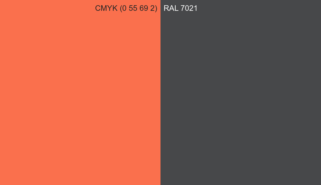 CMYK Color CMYK (0 55 69 2) vs RAL 7021 side by side comparison CMYK Color CMYK (0 55 69 2) vs RAL 7021 side by side comparison