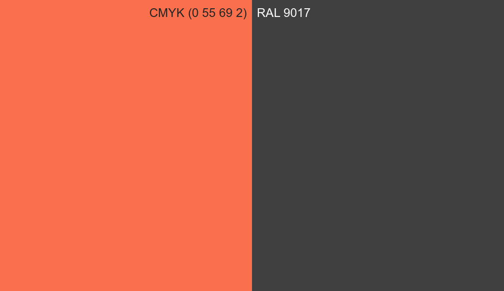 CMYK Color CMYK (0 55 69 2) vs RAL 9017 side by side comparison CMYK Color CMYK (0 55 69 2) vs RAL 9017 side by side comparison