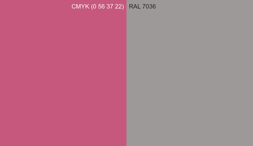 CMYK Color CMYK (0 56 37 22) vs RAL 7036 side by side comparison CMYK Color CMYK (0 56 37 22) vs RAL 7036 side by side comparison