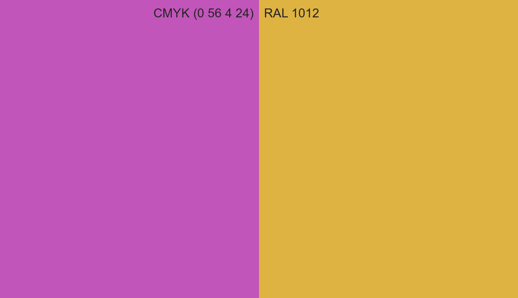 CMYK Color CMYK (0 56 4 24) vs RAL 1012 side by side comparison CMYK Color CMYK (0 56 4 24) vs RAL 1012 side by side comparison