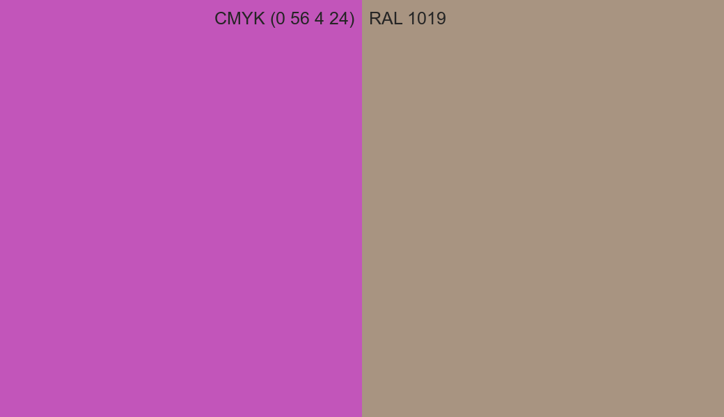 CMYK Color CMYK (0 56 4 24) vs RAL 1019 side by side comparison CMYK Color CMYK (0 56 4 24) vs RAL 1019 side by side comparison
