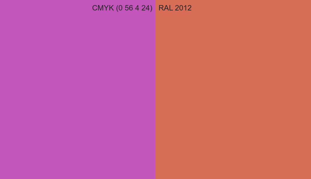 CMYK Color CMYK (0 56 4 24) vs RAL 2012 side by side comparison CMYK Color CMYK (0 56 4 24) vs RAL 2012 side by side comparison