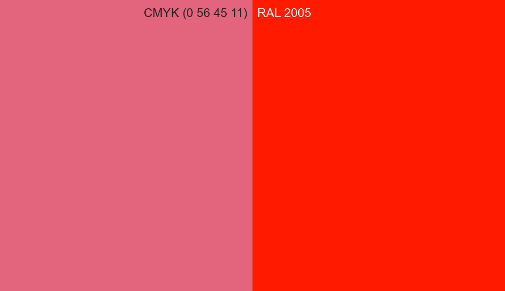 CMYK Color CMYK (0 56 45 11) vs RAL 2005 side by side comparison CMYK Color CMYK (0 56 45 11) vs RAL 2005 side by side comparison