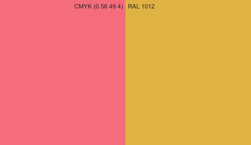 CMYK Color CMYK (0 56 49 4) vs RAL 1012 side by side comparison CMYK Color CMYK (0 56 49 4) vs RAL 1012 side by side comparison