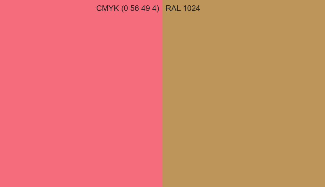CMYK Color CMYK (0 56 49 4) vs RAL 1024 side by side comparison CMYK Color CMYK (0 56 49 4) vs RAL 1024 side by side comparison