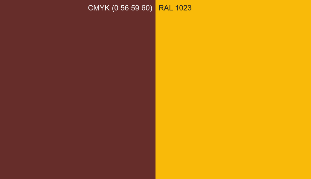 CMYK Color CMYK (0 56 59 60) vs RAL 1023 side by side comparison CMYK Color CMYK (0 56 59 60) vs RAL 1023 side by side comparison