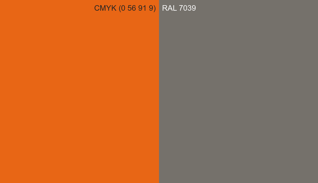 CMYK Color CMYK (0 56 91 9) vs RAL 7039 side by side comparison CMYK Color CMYK (0 56 91 9) vs RAL 7039 side by side comparison