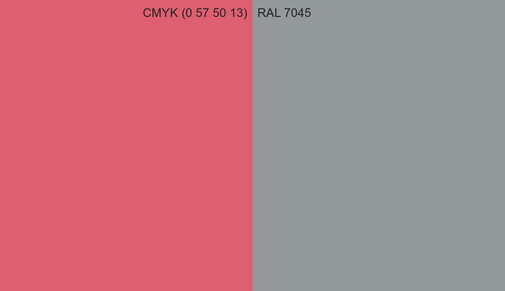 CMYK Color CMYK (0 57 50 13) vs RAL 7045 side by side comparison CMYK Color CMYK (0 57 50 13) vs RAL 7045 side by side comparison