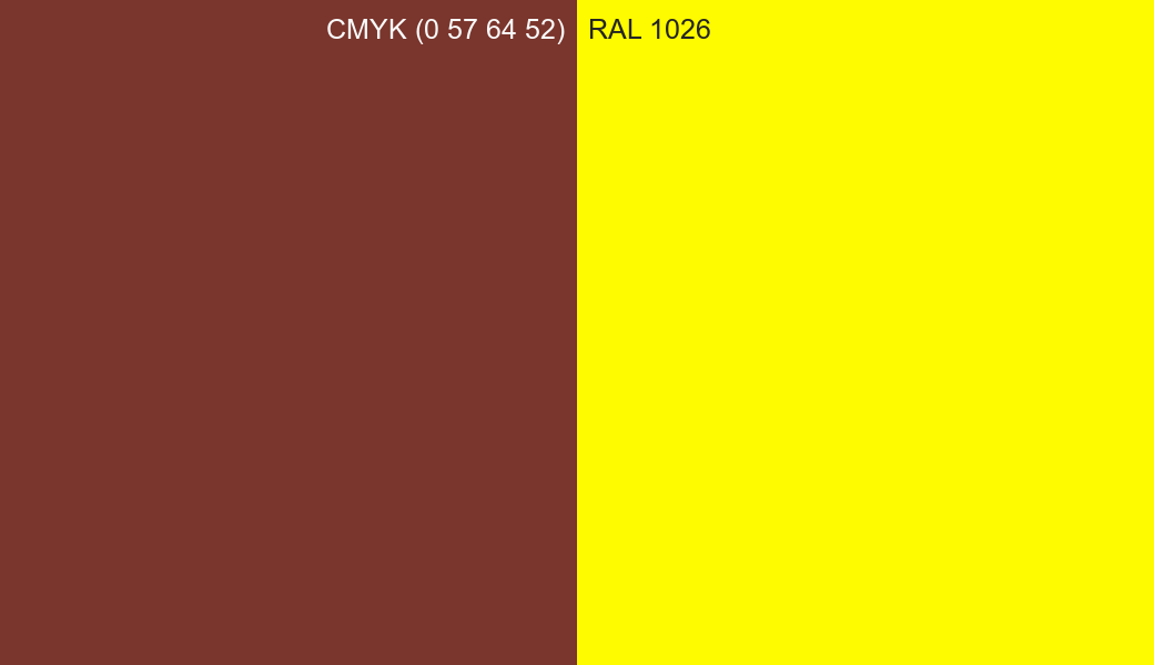 CMYK Color CMYK (0 57 64 52) vs RAL 1026 side by side comparison CMYK Color CMYK (0 57 64 52) vs RAL 1026 side by side comparison