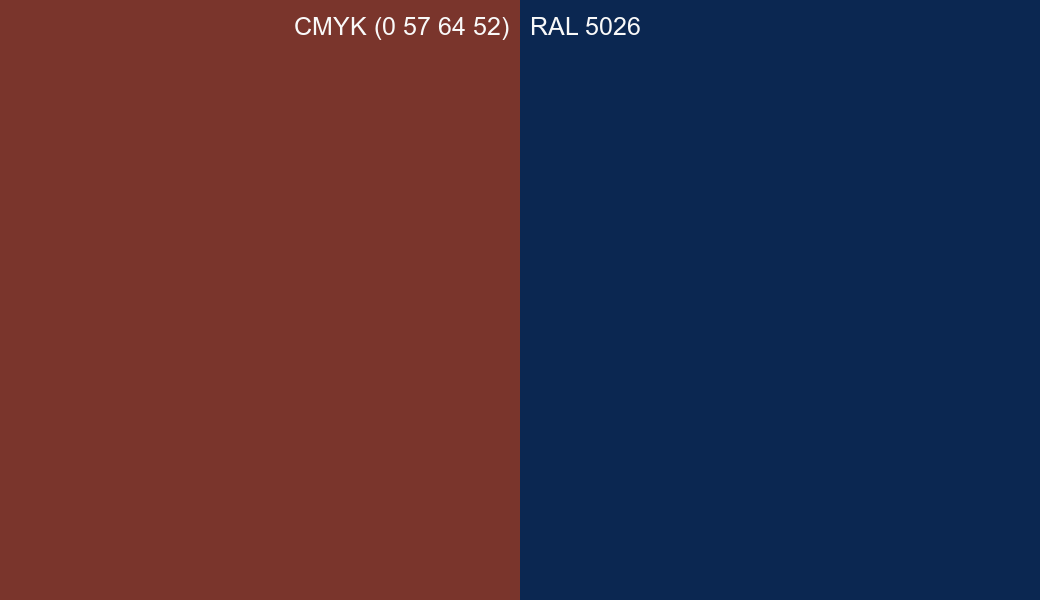CMYK Color CMYK (0 57 64 52) vs RAL 5026 side by side comparison CMYK Color CMYK (0 57 64 52) vs RAL 5026 side by side comparison