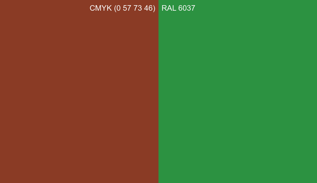 CMYK Color CMYK (0 57 73 46) vs RAL 6037 side by side comparison CMYK Color CMYK (0 57 73 46) vs RAL 6037 side by side comparison