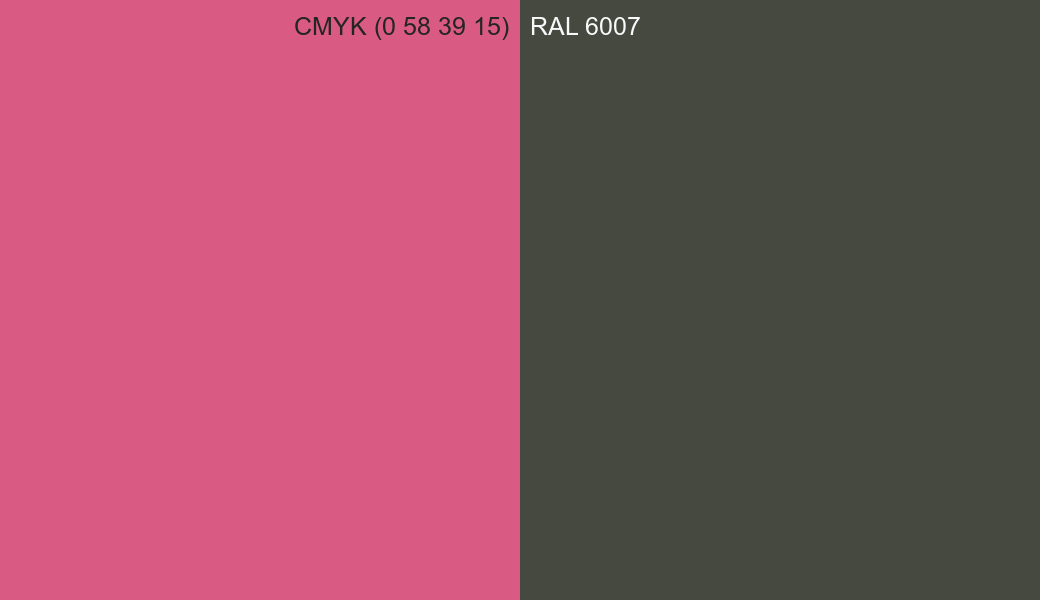 CMYK Color CMYK (0 58 39 15) vs RAL 6007 side by side comparison CMYK Color CMYK (0 58 39 15) vs RAL 6007 side by side comparison