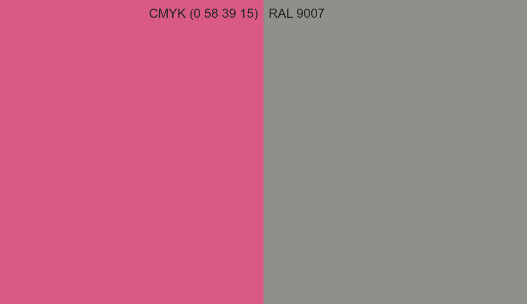 CMYK Color CMYK (0 58 39 15) vs RAL 9007 side by side comparison CMYK Color CMYK (0 58 39 15) vs RAL 9007 side by side comparison