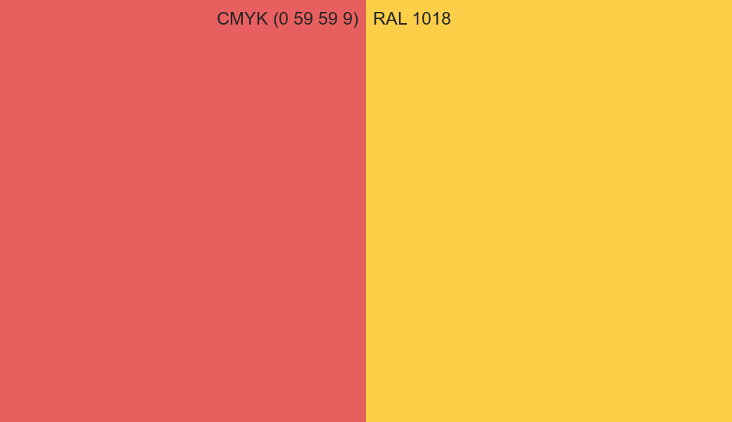 CMYK Color CMYK (0 59 59 9) vs RAL 1018 side by side comparison CMYK Color CMYK (0 59 59 9) vs RAL 1018 side by side comparison