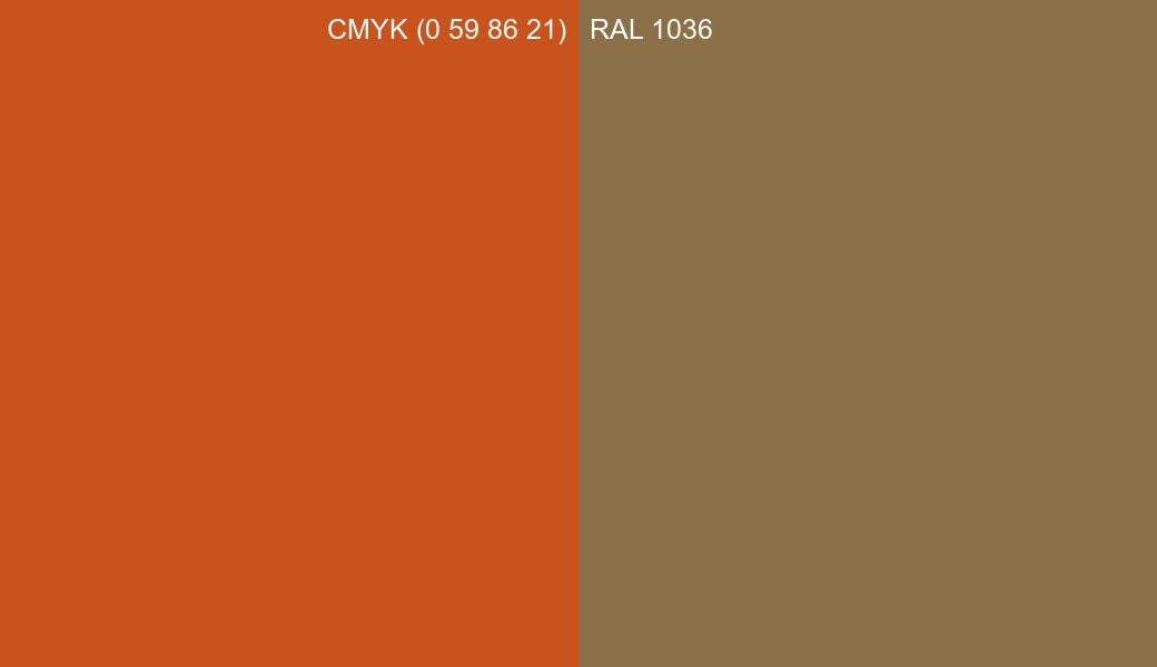 CMYK Color CMYK (0 59 86 21) vs RAL 1036 side by side comparison CMYK Color CMYK (0 59 86 21) vs RAL 1036 side by side comparison