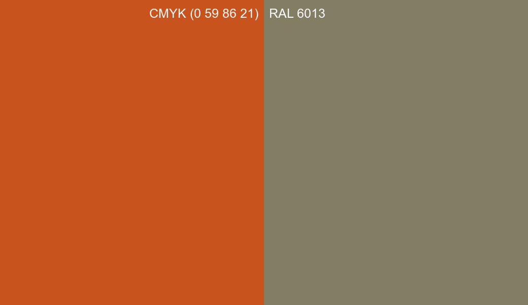 CMYK Color CMYK (0 59 86 21) vs RAL 6013 side by side comparison CMYK Color CMYK (0 59 86 21) vs RAL 6013 side by side comparison